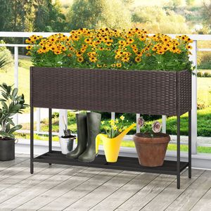 Jardinière surélevée en osier avec étagère de rangement et doublure amovible - Product Image 2