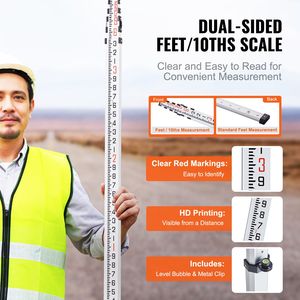 Asta Telescopica in Alluminio da 18 Piedi, 10 Sezioni, Bilaterale, Scala 1/10, Strumento di Misurazione per Tutte le Altezze - Product Image 1