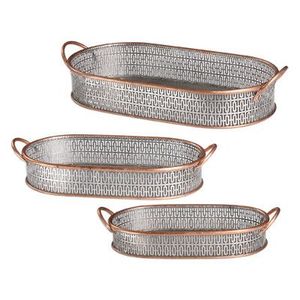 Shiny Metal <b>Serving</b> <b>Trays</b> Oval And Rectangular With <b>Gold</b> Handles Polished Finish Durable For Party Use - Product Image 4