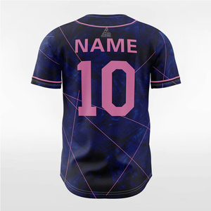 Camiseta de Béisbol Azul Marino Personalizada 2025 con Detalles en Rosa, Uniforme de Equipo con Botones, Nombre y Número Personalizados, Estilo Profesional, Corta y Estampada - Product Image 4