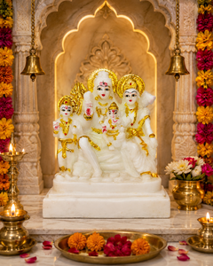 White <b>Gold</b> Marble Dust Shiv Pariwar <b>Statue</b> Handmade Molded Durable Religious Figure Traditional Decor Tabletop Display Diwali - Product Image 1