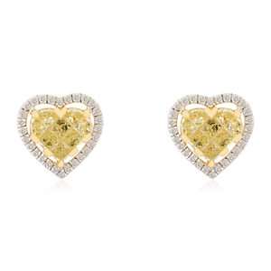 14K White Gold Prong Set Yellow Heart Diamond Solitaire <b>Earrings</b> IGI Certified - Product Image 2