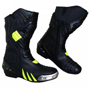 Bottes en cuir montantes respirantes à bout rond et semelle en cachemire chaudes, à lacets, pour l'aventure en plein air et les équipes de moto - Product Image 4