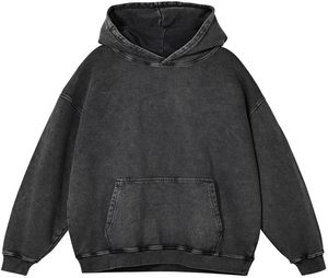 Sweat à capuche minimaliste chaud pour homme, style vintage délavé à l'acide, jersey épais, effet vieilli, streetwear urbain, pull-over - Product Image 1