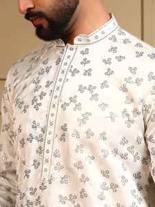 Conjunto de kurta y pijama de seda real bordada, de alta calidad y gran venta, para hombres y niños, ideal para bodas, festivales y uso tradicional. - Product Image 6