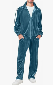 Men's Brown Velour Tracksuit Zip Up Stand Collar Stripe Two Piece Set Casual <b>Velvet</b> Sportswear - Product Image 6