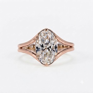Bague de fiançailles en or rose 18 carats plaqué or, diamant ovale de laboratoire 3 carats 12x8 mm, à double sangle, certifiée IGI, pour usage quotidien - Product Image 1