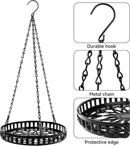 Panier suspendu décoratif en fer noir avec suspension à chaîne et rebord surélevé pour pots de fleurs, intérieur, extérieur, balcon, patio, jardin - Product Image 2