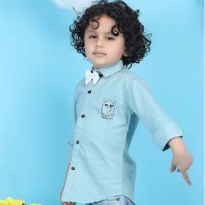 Camisa Casual Azul para Niños, Camisa de Manga Larga de Algodón Suave con Botones al Frente para Niños, Ropa Moderna para el Día a Día - Product Image 1