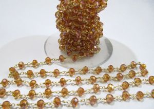 Cadena de Rosario de Cuentas Facetadas de 6mm, Rondelle Recubierta Mística AB, de Cuarzo Hidro de Piedra Lunar Melocotón, Vendida por Pie - Product Image 3