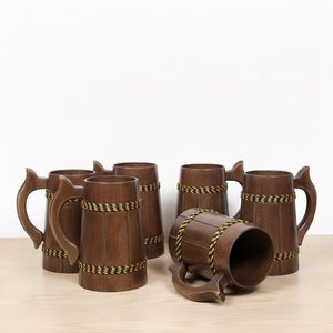Hand Carved Wooden <b>Mug</b> Engraved <b>Tree</b> Design Polished Brown Handle Cup for Gift and Home Decor - Product Image 6