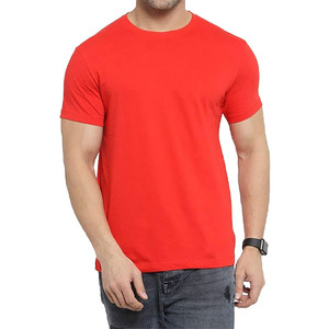 เสื้อยืดคอกลมแขนสั้นผู้ชายสีแดงทรงปกติผ้าฝ้ายลำลองสีพื้นเสื้อเบสิค - Product Image 1