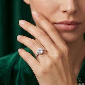 Anillo de Compromiso Solitario de Diamante Cultivado en Laboratorio, Corte Brillante Redondo, Color D, Oro Blanco de 9K-18K, Certificado IGI, para Mujer - Product Image 4