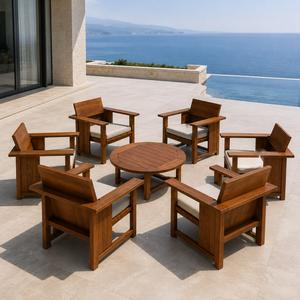 Solid Teak Wood Outdoor Lounge Chair Set with <b>Round</b> Coffee <b>Table</b> for Villa Resort Hotel <b>Patio</b> Garden - Product Image 1