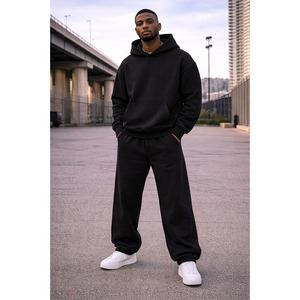 Proveedor de prendas de moda: Conjunto de sudadera con capucha y pantalones de chándal para hombre, con pedrería, en blanco, oversize, corto, con lavado ácido, con cremallera y efecto desgastado - Product Image 3