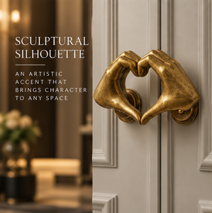 Tirador de Puerta con Diseño de Manos en Forma de Corazón, Acabado en Tono Dorado, Tirador Decorativo Artístico para Muebles, Herraje Texturizado para Interiores de Lujo - Product Image 2
