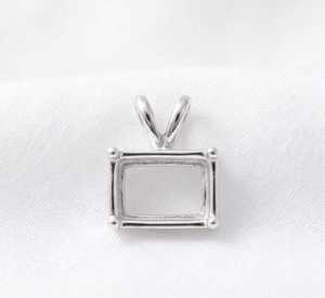 Base de Plata de Ley 925 Sólida para Colgante con Bisel de Esmeralda, 10x8mm, Semimontura en Blanco, Pre-entallada para Gema - Product Image 1