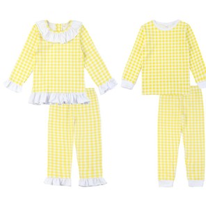 ชุดนอนเด็กผู้หญิงลายตารางสีเหลือง ฟ้า ชมพู แขนยาว 2 ชิ้น พร้อมขอบระบาย - Product Image 4