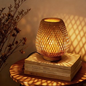 Aqdus Saleem Handcrafted Round Mango Wood Rattan <b>Table</b> <b>Lamp</b> Base | Wholesale Home Decoration Lighting Fixtures - Product Image 1