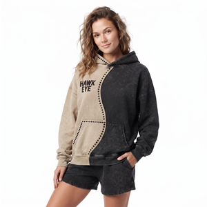 Sudadera con capucha oversize de algodón grueso con lavado ácido bicolor y pedrería, con hombros caídos, para mujer - Product Image 6