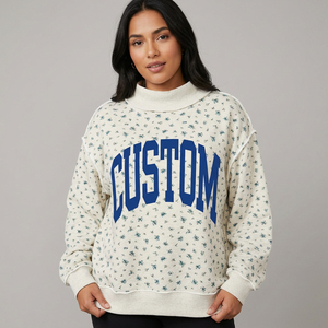 Sudadera Oversize de Cuello Alto para Mujer, Estampado Floral, Letra Personalizada en el Frente, 100% Algodón Tejido, Manga Larga, Estilo Otoñal - Product Image 1