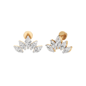 Boucles d'oreilles clous en or jaune de luxe avec diamants taille marquise en forme de fleur pour femme, bijoux de mariage - Product Image 1