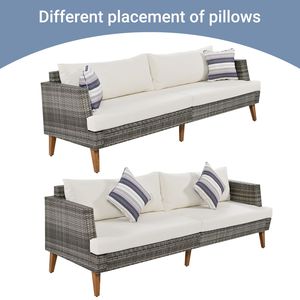 6-Piece All-Weather PE Wicker Outdoor <b>Rattan</b> <b>Sofa</b> Set with Double Cushions and Wood Legs Wood Table for Gardens - Product Image 3