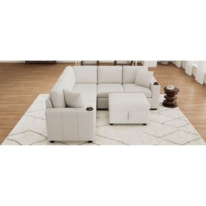 84.7\" Convertible Pull-Out <b>Sofa</b> <b>Bed</b> L-shaped Sectional with Movable <b>Storage</b> Ottoman U-shaped Sectional for Living Room - Product Image 3