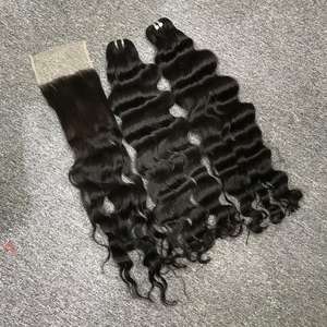 Extensiones de cabello humano crudo vietnamita para trama Frontal de encaje en Color negro ondulado trama de máquina doble 100% cabello Natural - Product Image 3