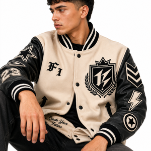 Chaqueta universitaria de talla grande para hombre, chaqueta bomber universitaria premium bordada para hombre con mangas de piel sintética en contraste - Product Image 4