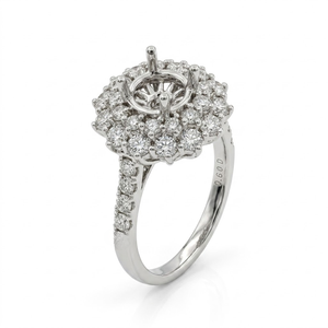 Anillo de compromiso de oro blanco de 18 quilates con halo floral vintage, diamantes naturales certificados, micro pavé y engaste de boda para mujer - Product Image 1
