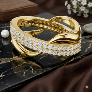 Luxury Women's Yellow <b>Gold</b> Diamond Bracelet Round Brilliant Cut Natural White Diamonds Wedding Jewelry <b>Bangles</b> - Product Image 1