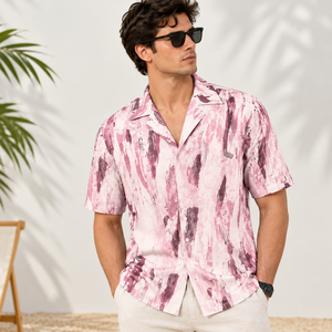 Camisa Moderna para Hombre con Cuello Camp Collar, 100% Algodón, Estampado Abstracto Flexible, Manga Corta, Estilo Casual de Playa, Corte Relajado, Moda de Verano para Vacaciones - Product Image 3