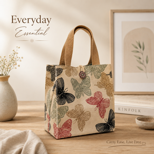 Sac fourre-tout en toile de coton à imprimé papillon de luxe |   Sac de transport écologique réutilisable pour les courses, les voyages, la plage, les courses, style sac à main - Product Image 2