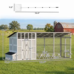Gallinero Grande Tipo H y A para 10-15 Gallinas, Caseta Exterior con Área de Recreo, Nido, Techo Impermeable y Perchas - Product Image 2
