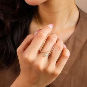 Bague Serpent Émeraude Délicate Ouverte Ajustable en Argent Sterling 925 Plaqué Or 14K, Bijou Serpent, Cadeau d'Anniversaire pour Elle - Product Image 3