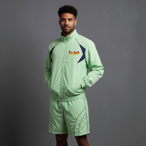 Ensemble court coupe décontractée deux pièces coupe-vent sur mesure, avec logo patchwork personnalisé, en nylon zippé, style streetwear - Product Image 4