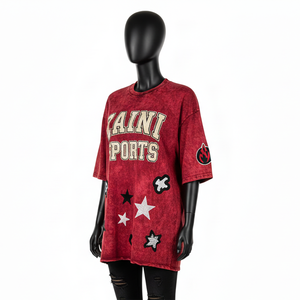 เสื้อยืดผู้หญิงแบบฟอกสี พรีเมียม GSM ผ้าคอตตอนเจอร์ซีย์ เนื้อผ้านุ่ม สีแดงวินเทจ พิมพ์ลายโลโก้ตามสั่ง เสื้อยืดผู้หญิงแบบฟอกสี ผ้าคอตตอน - Product Image 4