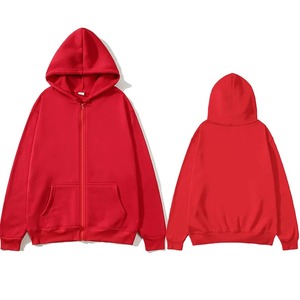 Unisex Hooded Zip-Up Sweatshirt Oversized Solid Color Casual Long Sleeve French Terry Fleece Knitted Embroidered - Product Image 4