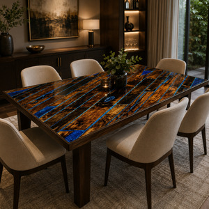 Handmade <b>Solid</b> <b>Wood</b> Dining <b>Table</b> with Blue Epoxy Resin River Rectangle <b>Top</b> Modern Design 35mm Thick Indoor Furniture Decor - Product Image 1
