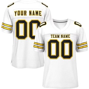 Camiseta de Fútbol Americano Personalizada para Hombre, Blanca, Negra y Dorada, Cuello en V, Manga Corta, Malla Sublimada, Nombre del Equipo, Cualquier Nombre, 100% Poliéster Plus - Product Image 1