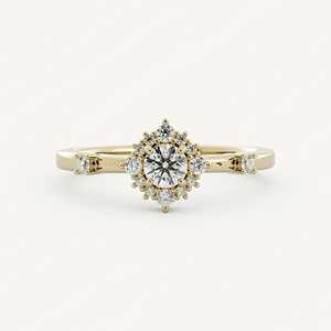 Anillo de Compromiso de Diamantes, Oro Sólido de 10k, 14k, 18k, Estilo Vintage con Halo de Estrellas, Moderno, Banda de 1.8 mm, Corte Redondo, Diamantes Cultivados en Laboratorio, Joyería Fina - Product Image 6