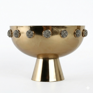 Luxury Aluminum Nickel Plated Fancy Fruit Bowl, Decorative Gold Pedestal Centerpiece with <b>Crystal</b> Accents for Home & Hotel Decor - Product Image 2