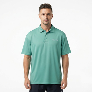 Polo en polyester uni à 2 boutons, manches courtes, pour homme, qualité supérieure, décontracté, coupe ample, basique - Product Image 1