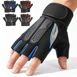 <b>Half</b> Finger Gym Fitness Gloves Black Red Leather Breathable Non <b>Slip</b> Touchscreen Compatible Adjustable Wrist Strap Unisex Weight - Product Image 6