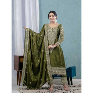 Conjunto Dupatta de pantalón superior hermoso para mujer con codificación de trabajo de secuencia bordada - Product Image 1