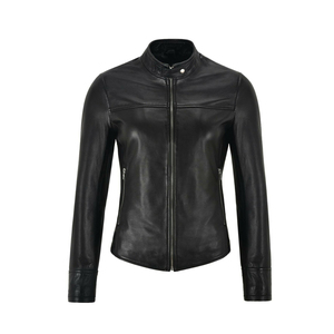 Blouson en cuir PU pour homme, style motard, col montant, fermeture éclair, coupe ajustée, pour l'automne, manches classiques, couleur unie - Product Image 3