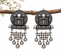 Boucles d'oreilles pendantes ethniques vintage en argent tibétain OZ-114 Taj Mahal pour femmes, en laiton plaqué argent antique, vente en gros ARTS JEWELS