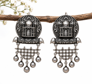Boucles d'oreilles pendantes ethniques vintage en argent tibétain OZ-114 Taj Mahal pour femmes, en laiton plaqué argent antique, vente en gros ARTS JEWELS - Product Image 5