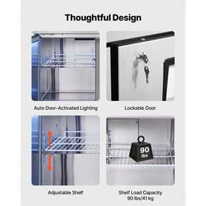 Congélateur de comptoir commercial de 72 pouces avec éclairage LED automatique, capacité sous comptoir de 17,7 pi³, congélateur alimentaire à 3 portes verrouillable - Product Image 5